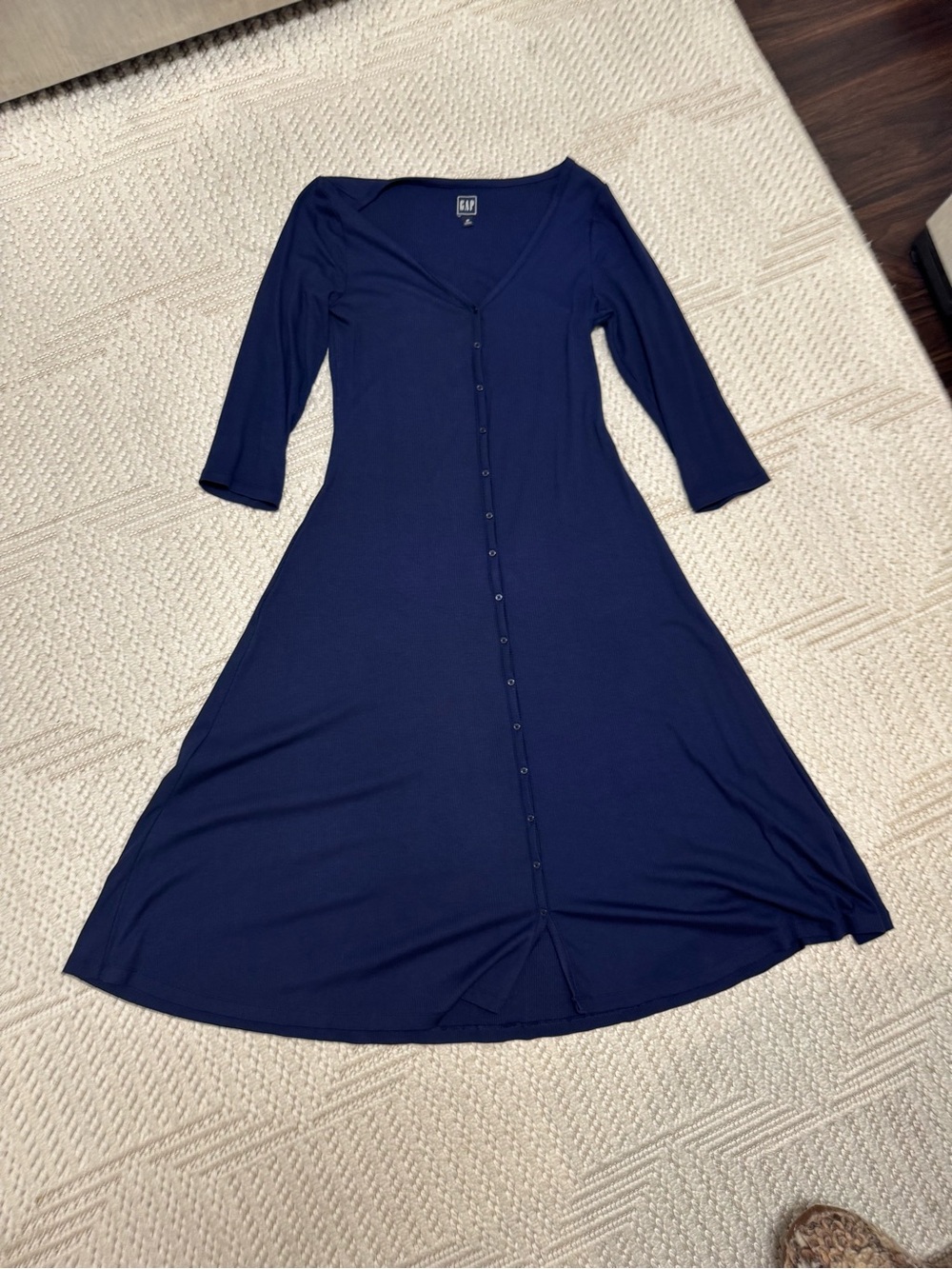 GAP Navy Button-Front A-Line Midi Dress